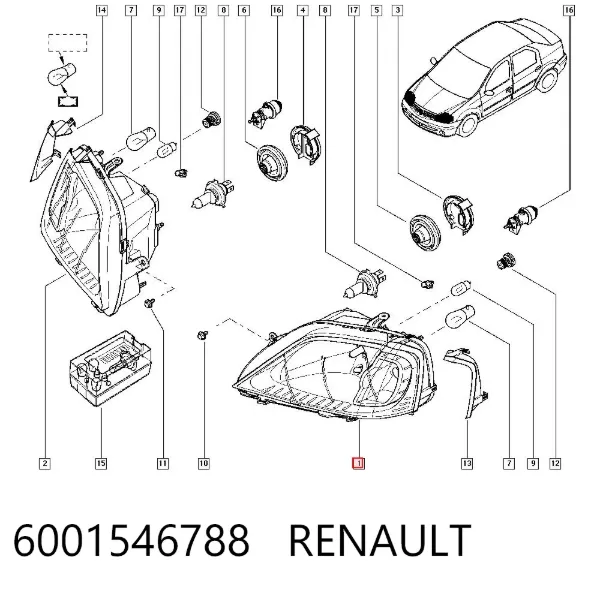 Faro izquierdo 6001546788 Renault (RVI)