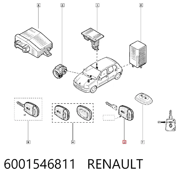 Inmovilizador en la llave 6001546811 Renault (RVI)