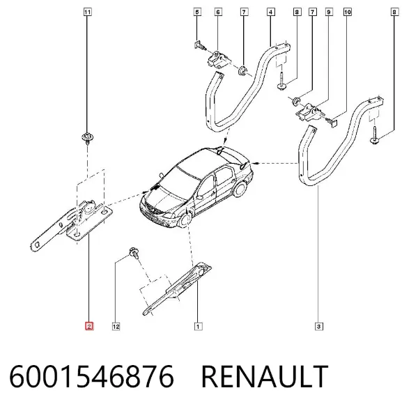 Bisagra derecha del capó 6001546876 Renault (RVI)