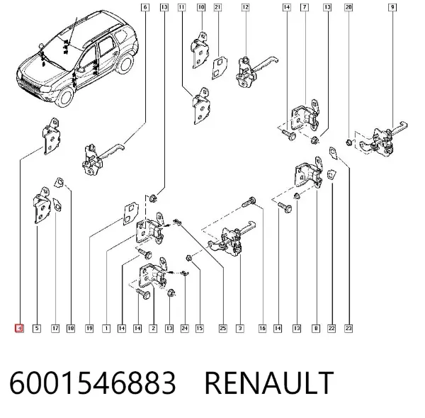 Bisagra de puerta delantera 6001546883 Renault (RVI)