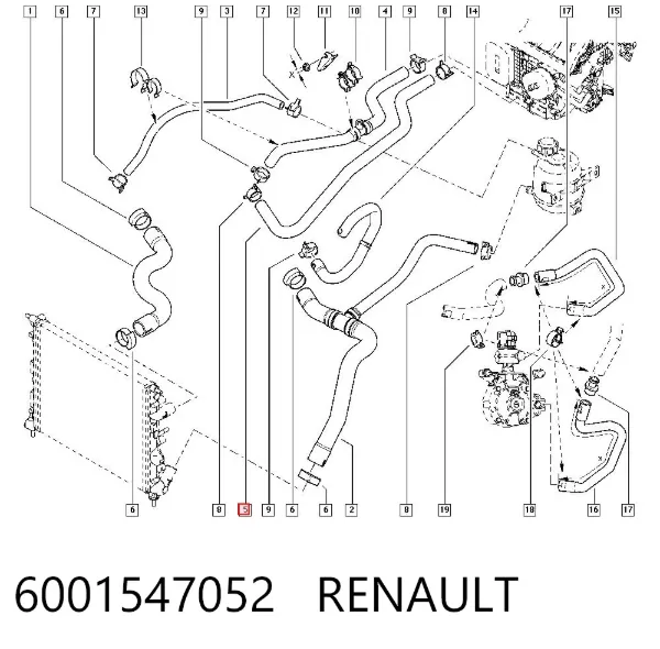 Manguera de calefacción, retorno 6001547052 Renault (RVI)