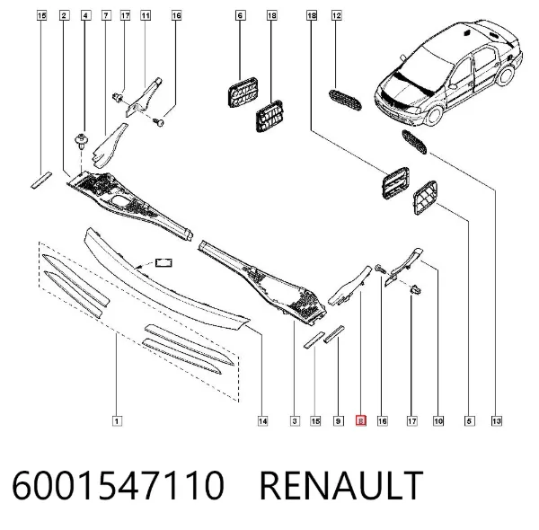 Moldura exterior del pilar delantero izquierdo 6001547110 Renault (RVI)