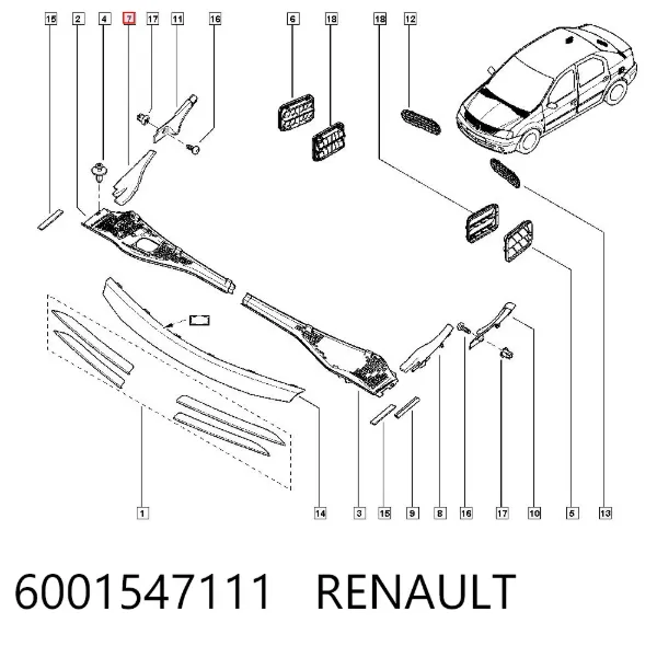 Moldura exterior del pilar delantero derecho 6001547111 Renault (RVI)