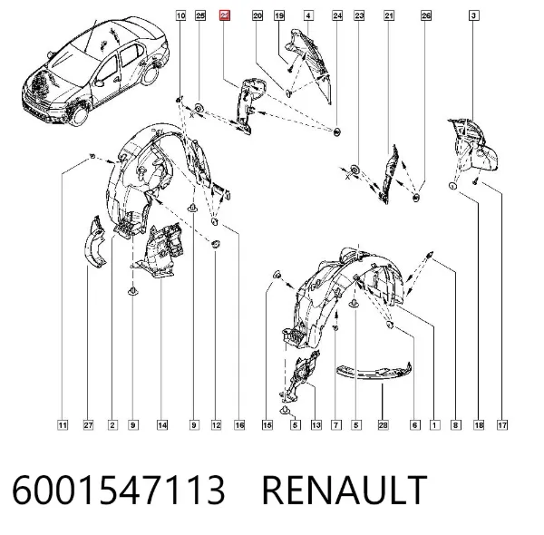 Guardabarros interior delantero izquierdo, aleta trasera 6001547113 Renault (RVI)