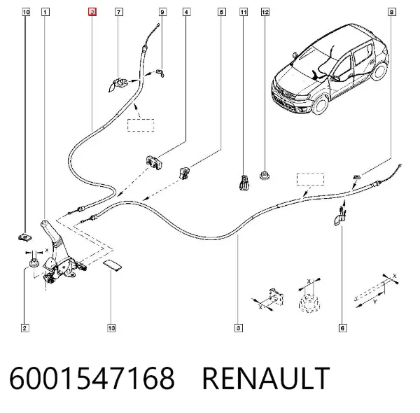 Cable de freno de mano trasero derecho/izquierdo 6001547168 Renault (RVI)