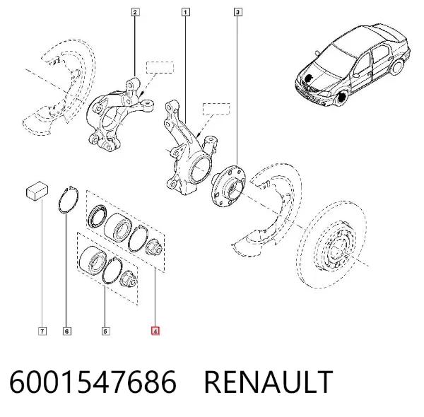 Cojinete de rueda delantero 6001547686 Renault (RVI)