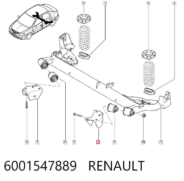 Soporte de viga trasera 6001547889 Renault (RVI)