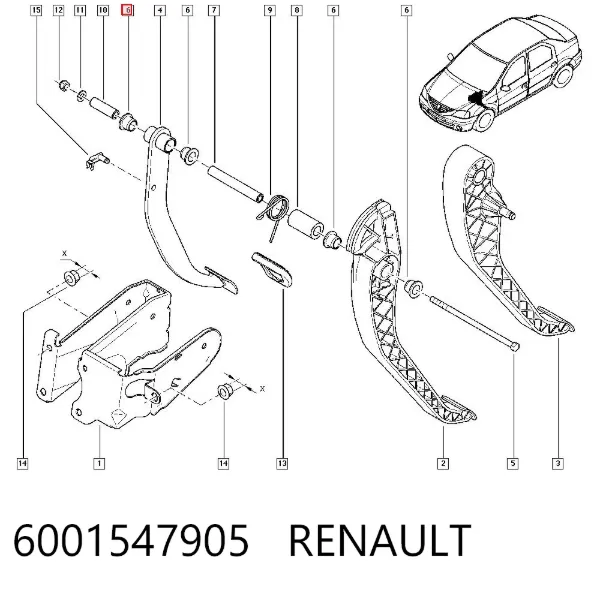 Casquillo del eje del pedal de embrague 6001547905 Renault (RVI)