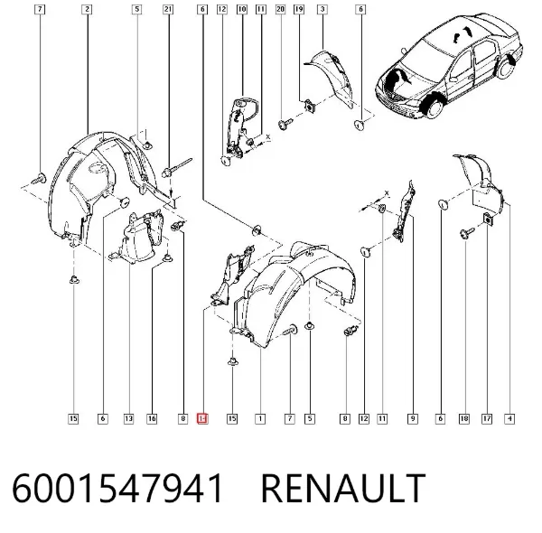 Guardalodos interior izquierdo, guardafango delantero 6001547941 Renault (RVI)
