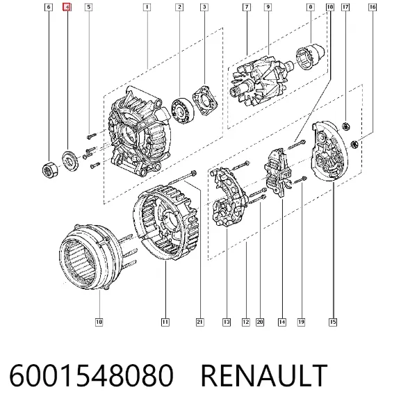 Arandela de separación de la polea del alternador 6001548080 Renault (RVI)