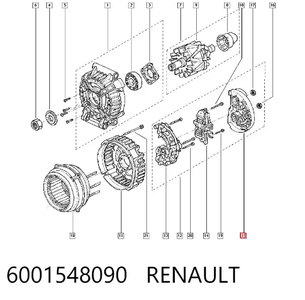 Tapa trasera del alternador 6001548090 Renault (RVI)
