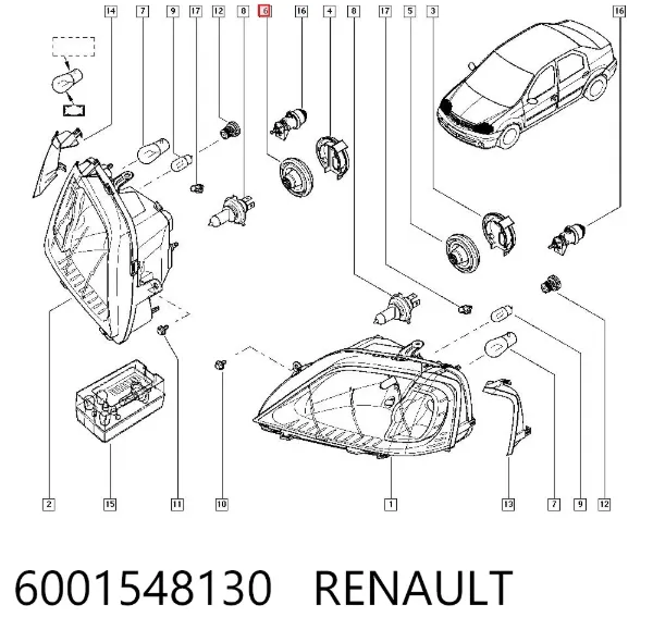 Cubierta trasera del faro 6001548130 Renault (RVI)