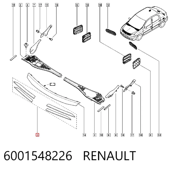 Moldura de rejilla del radiador 6001548226 Renault (RVI)