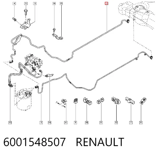 Tubo de combustible, del depósito al filtro de combustible 6001548507 Renault (RVI)