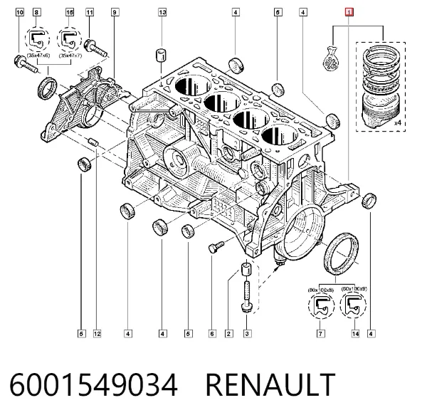 Bloque de cilindros del motor 6001549034 Renault (RVI)
