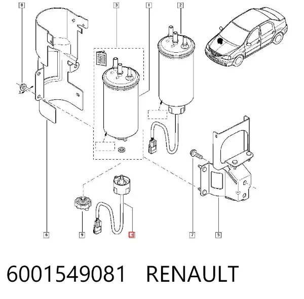 Sensor de nivel de agua del filtro de combustible 6001549081 Renault (RVI)