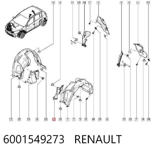 Guardalodos interior izquierdo, guardafango delantero 6001549273 Renault (RVI)