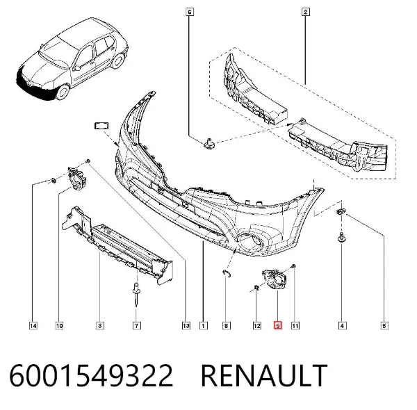 Soporte de fijación de faro antiniebla izquierdo 6001549322 Renault (RVI)