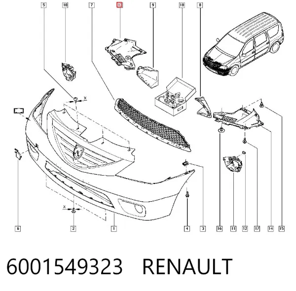 Protector derecho del parachoques delantero 6001549323 Renault (RVI)