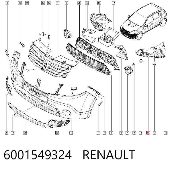 Protector izquierdo del parachoques delantero 6001549324 Renault (RVI)