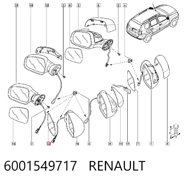 Cristal de espejo retrovisor derecho 6001549717 Renault (RVI)