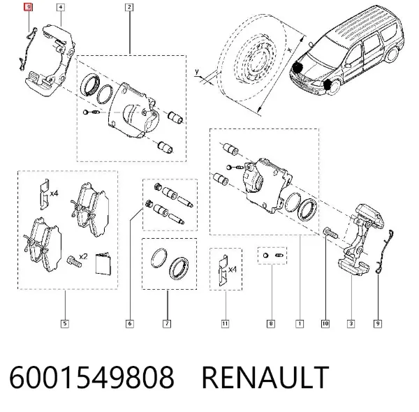 Juego de resortes de sujeción de pastillas de freno delanteras 6001549808 Renault (RVI)