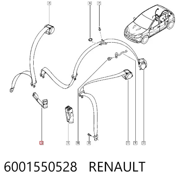 Palanca de fijación del cinturón de seguridad trasero derecho 6001550528 Renault (RVI)