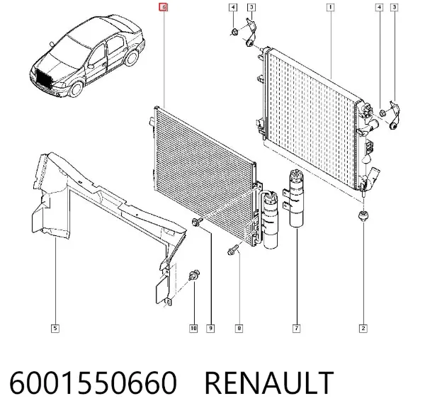 Condensador aire acondicionado 6001550660 Renault (RVI)