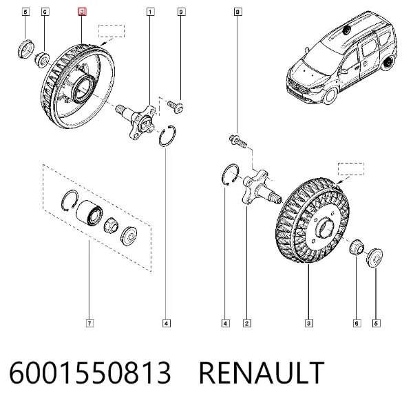 Tambor de freno trasero 6001550813 Renault (RVI)