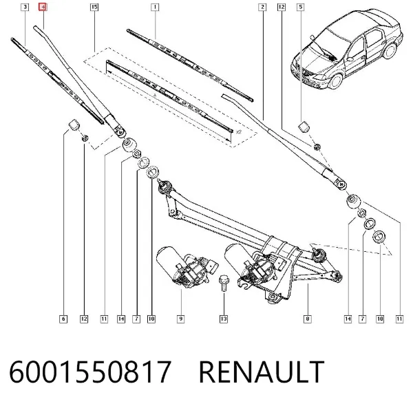 Brazo del limpiaparabrisas 6001550817 Renault (RVI)