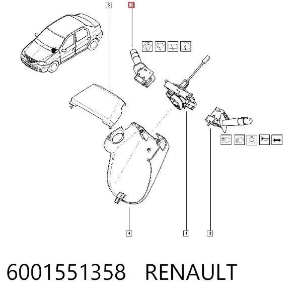 Conmutador derecho de la columna de dirección 6001551358 Renault (RVI)