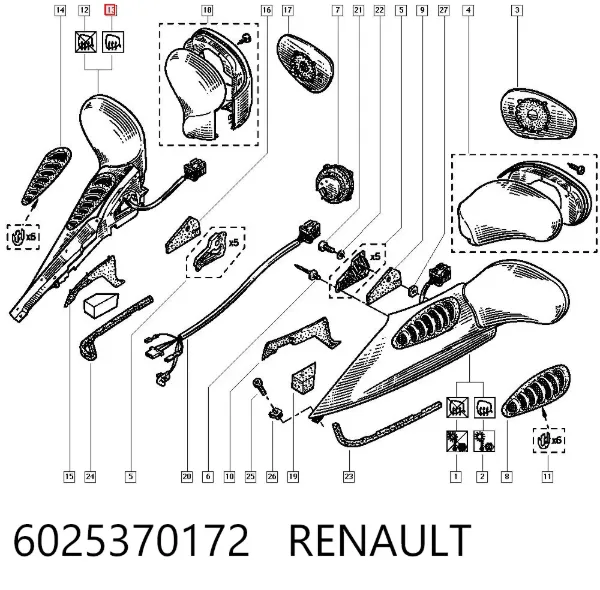 Espejo de retrovisor derecho 6025370172 Renault (RVI)