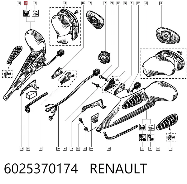 Espejo de retrovisor derecho 6025370174 Renault (RVI)