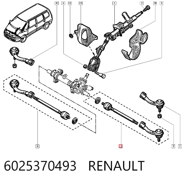 Barra de dirección completa izquierda 6025370493 Renault (RVI)