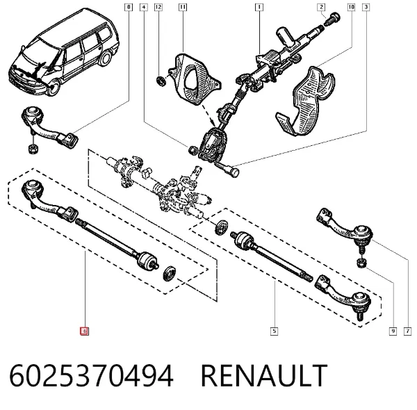 Barra de dirección completa derecha 6025370494 Renault (RVI)