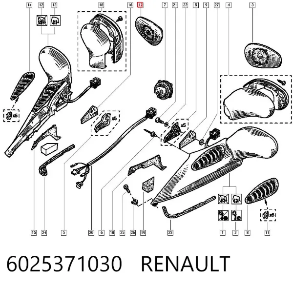 Cristal de espejo retrovisor derecho 6025371030 Renault (RVI)