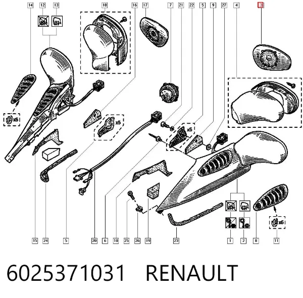 Cristal de espejo retrovisor exterior izquierdo 6025371031 Renault (RVI)