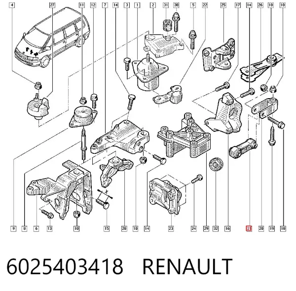 Soporte de motor trasero 6025403418 Renault (RVI)