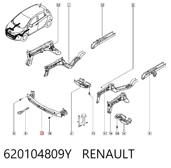 Refuerzo parachoque delantero 620104809Y Renault (RVI)