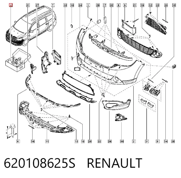 Clip de fijación de parachoques delantero 620108625S Renault (RVI)