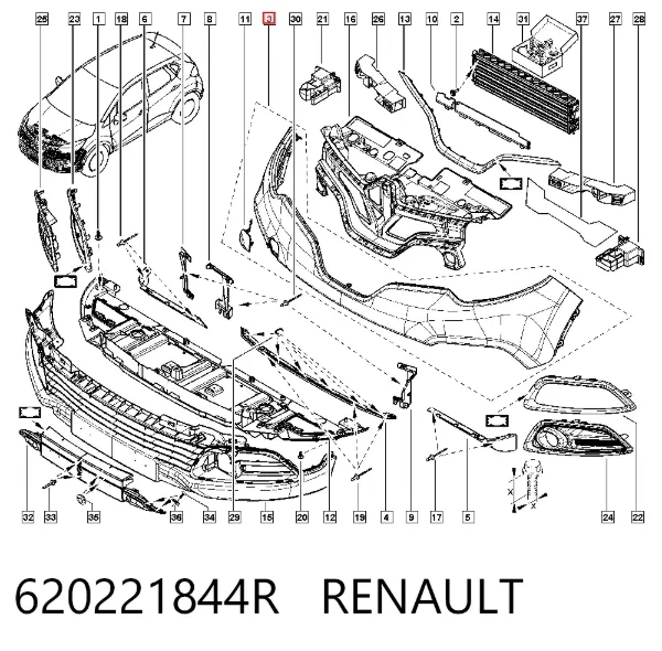 Parachoques delantero, parte superior 620221844R Renault (RVI)