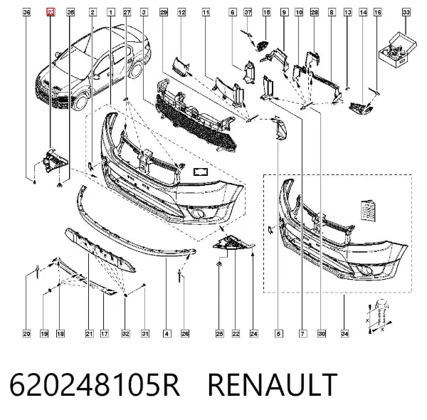 Protector derecho del parachoques delantero 620248105R Renault (RVI)