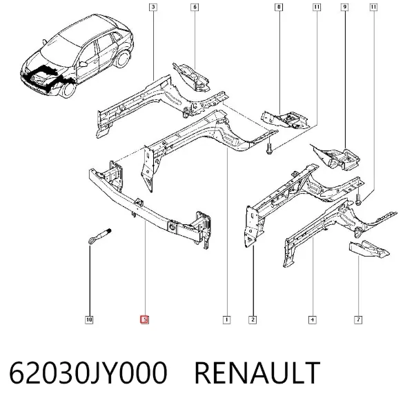 Refuerzo parachoque delantero 62030JY000 Renault (RVI)