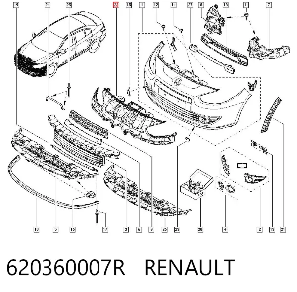 Refuerzo parachoque delantero 620360007R Renault (RVI)