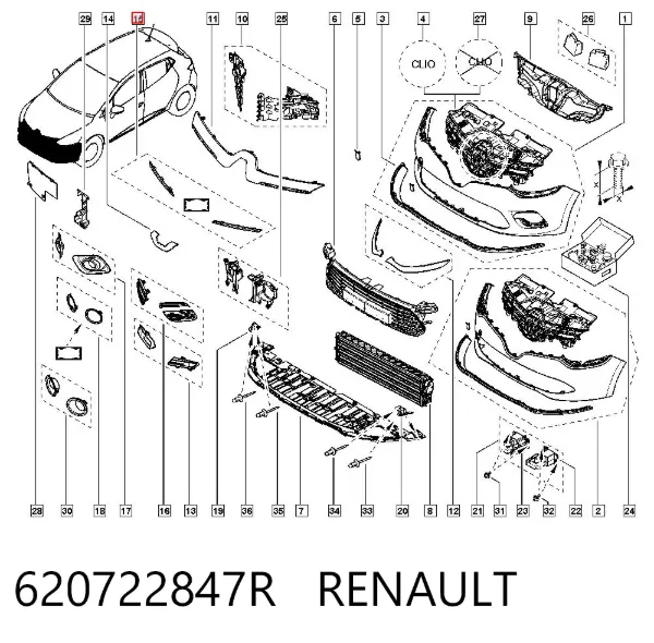 Moldura de rejilla del radiador 620722847R Renault (RVI)