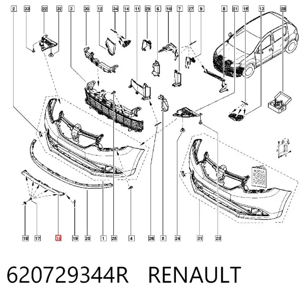 Moldura central del parachoques delantero 620729344R Renault (RVI)
