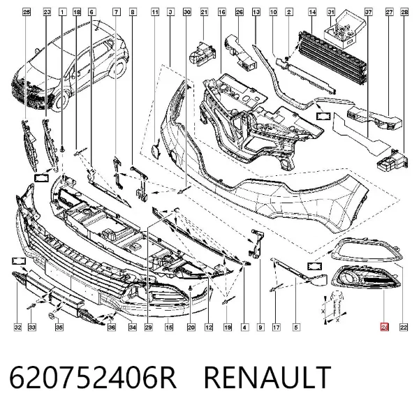 Rejilla del parachoques delantera izquierda 620752406R Renault (RVI)