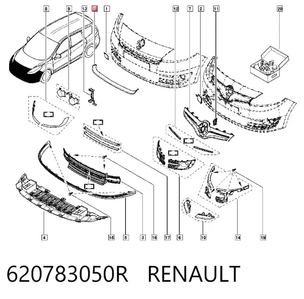 Moldura inferior de la parrilla del radiador 620783050R Renault (RVI)
