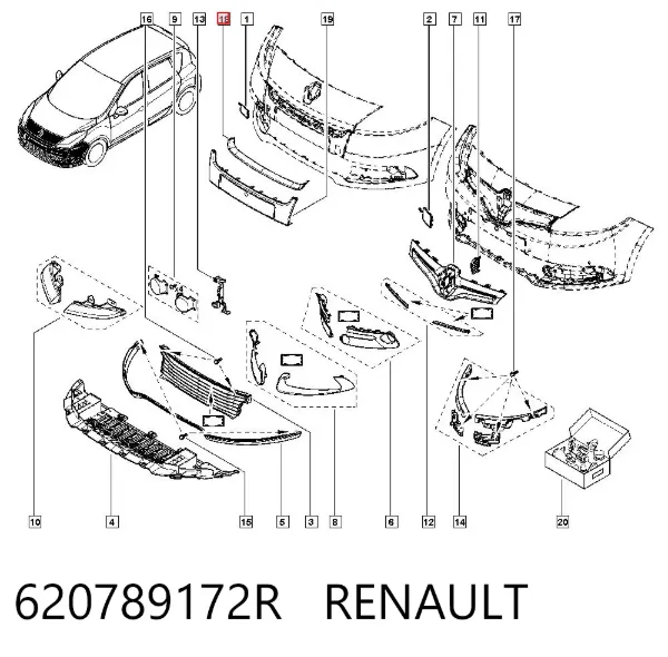 Moldura de rejilla del radiador 620789172R Renault (RVI)