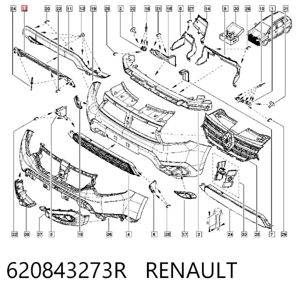 Moldura central del parachoques delantero 620843273R Renault (RVI)